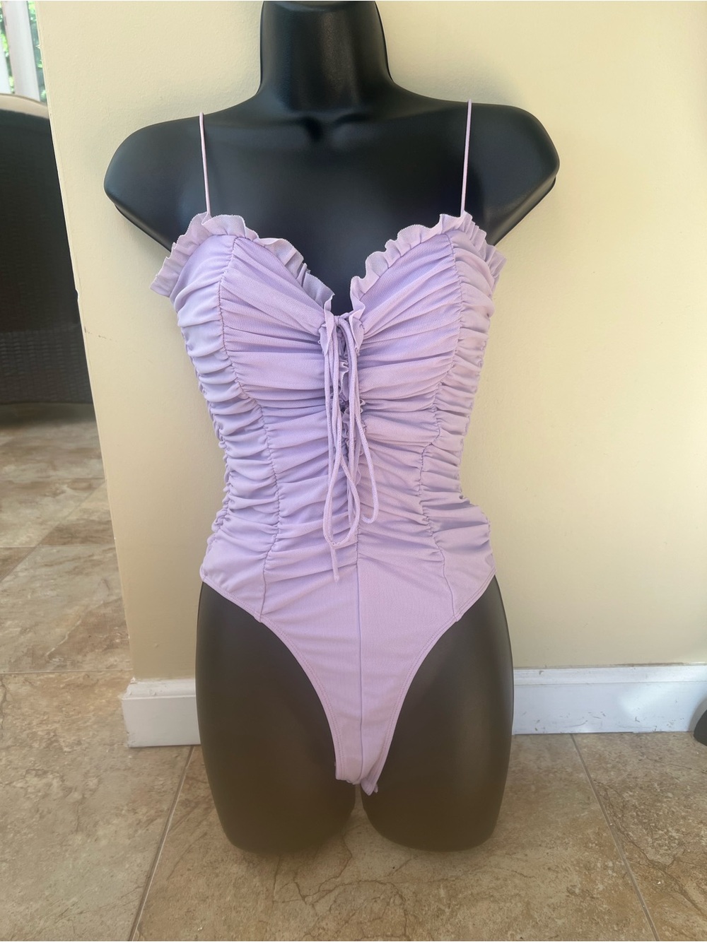 Hey Babe Lilac Ruched Bodysuit with Front Tie